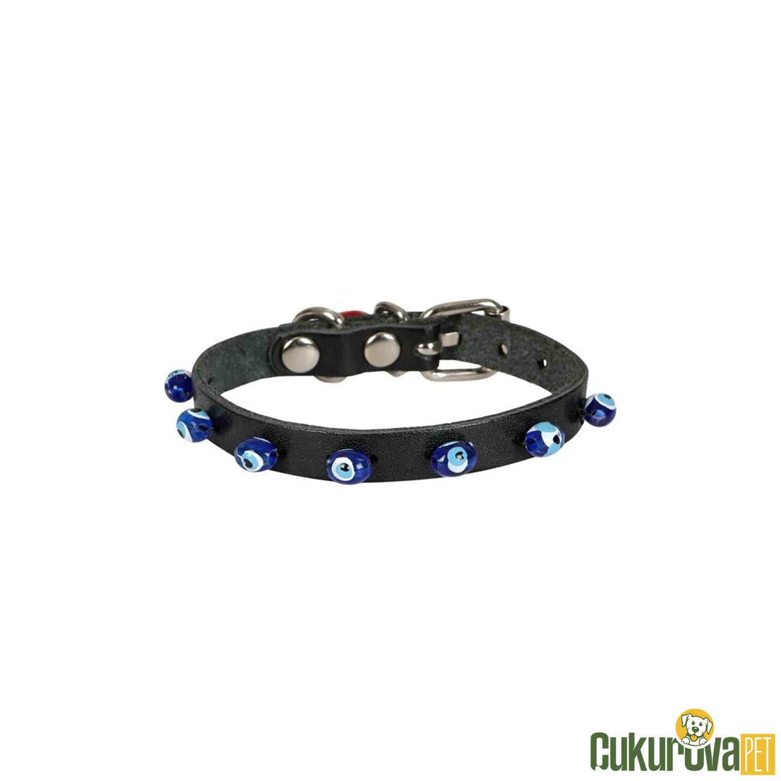 Cattie Gerçek Deriden El Yapımı Boncuklu Kedi Boyun Tasması Xs - 1 Mm x 14 - 18 Cm - Siyah