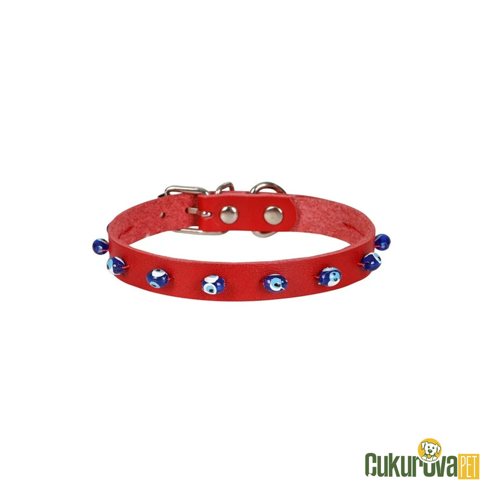 Cattie Gerçek Deri̇den El Yapımı Boncuklu Kedi̇ Boyun Tasması S - 1 Mm x 18 - 22 Cm - Kırmızı