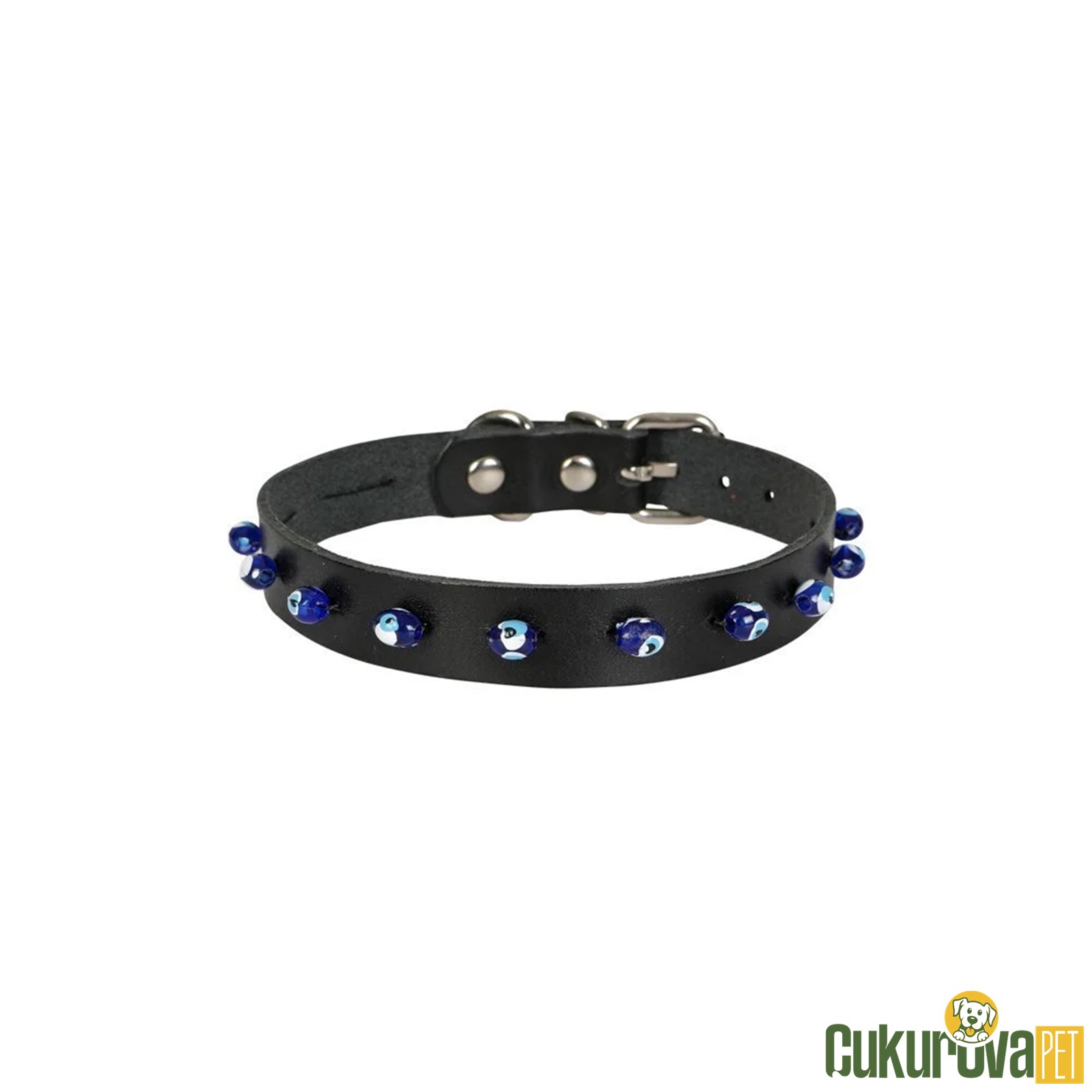 Cattie Gerçek Deriden El Yapımı Boncuklu Kedi Boyun Tasması L - 1.2 Mm x 25 - 29 Cm - Siyah