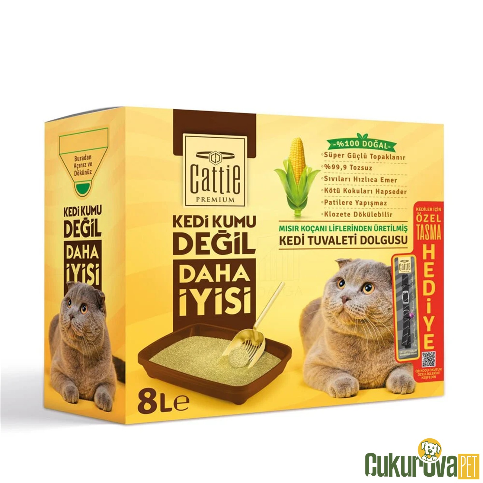 Cattie Süper Topaklanan Mısır Koçanı Kedi Tuvaleti Dolgusu 8 L