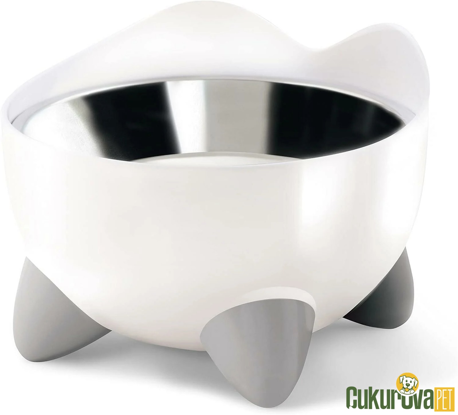 Catit Pixi Kedi̇ & Köpek Yükseltilmi̇ş Mama & Su Kabı Hazneli̇ Çeli̇k - Beyaz
