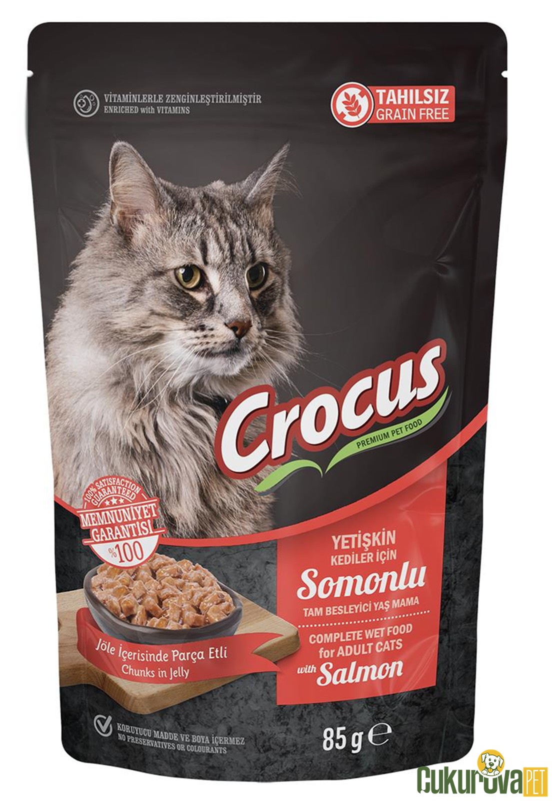 Crocus Jöle İçinde Somonlu Tahılsız Yetişkin Kedi Yaş Maması 85 Gr