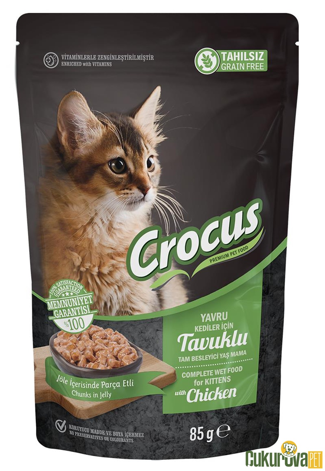 Crocus Jöle İçinde Tavuklu Tahılsız Yavru Kedi Yaş Maması 85 Gr