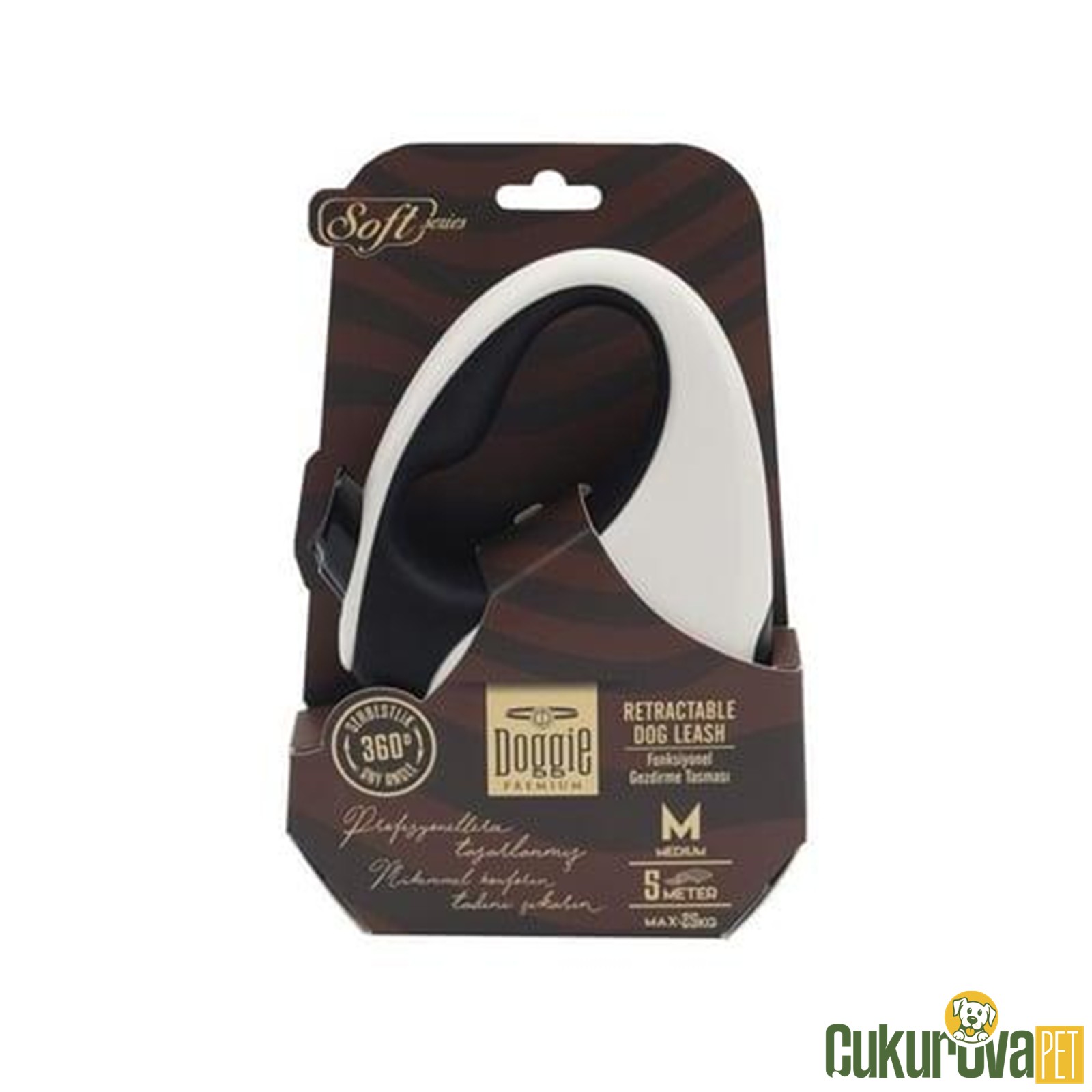 Doggie Soft Serisi Otomatik Uzatma Tasması M - 25 Kg - 5 M - Beyaz