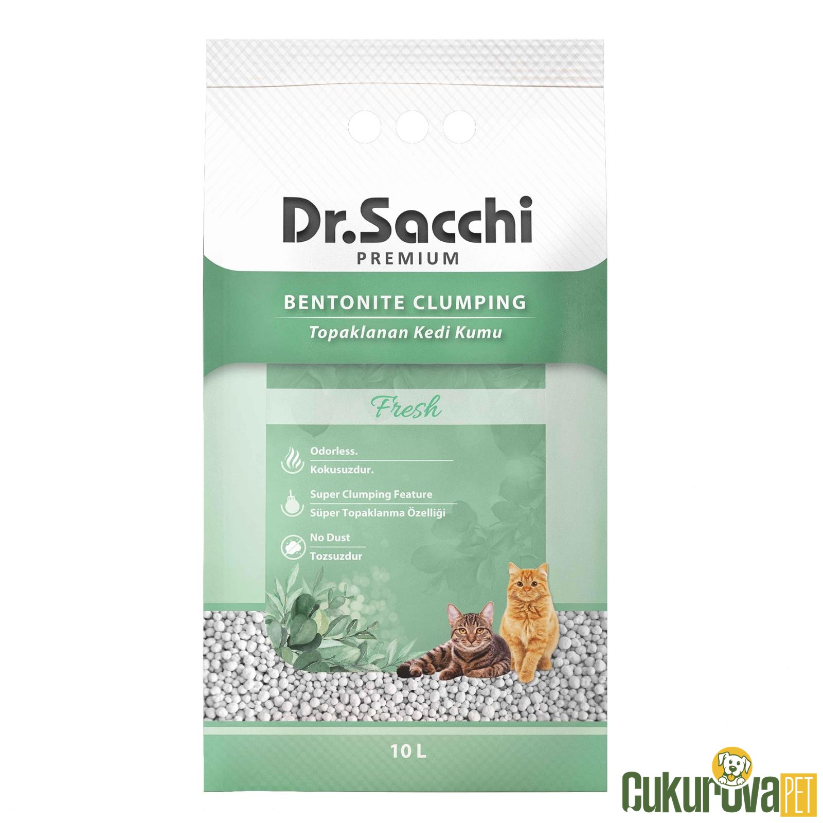 Dr. Sacchi Premium Fresh Süper Topaklanan İnce Taneli̇ Kokusuz Bentoni̇t Kedi̇ Kumu 10 L