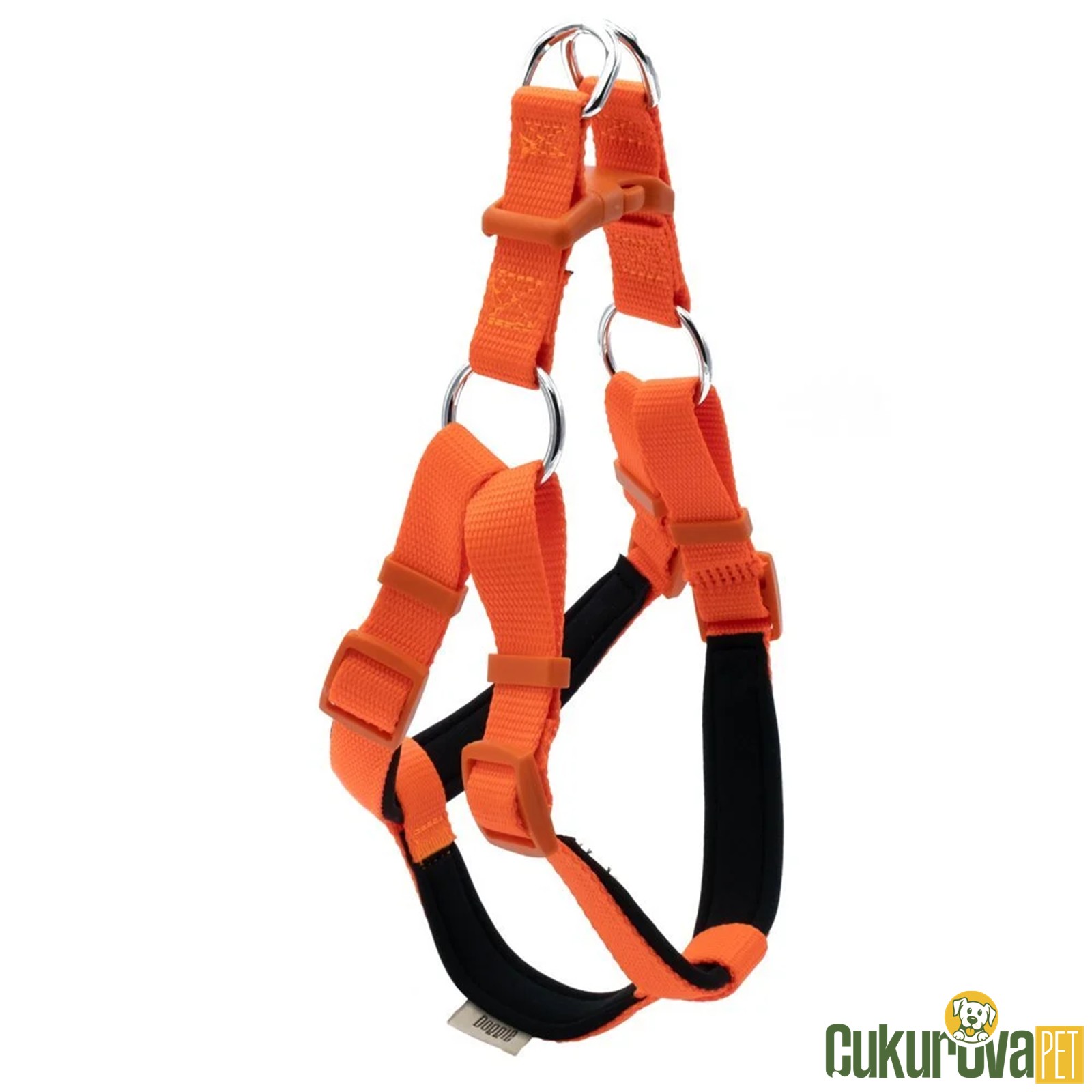 Doggie Konforlu Dokumadan El Yapımı Ronin Model Köpek Göğüs Tasması M - 2 x 45 - 55 Cm - Turuncu