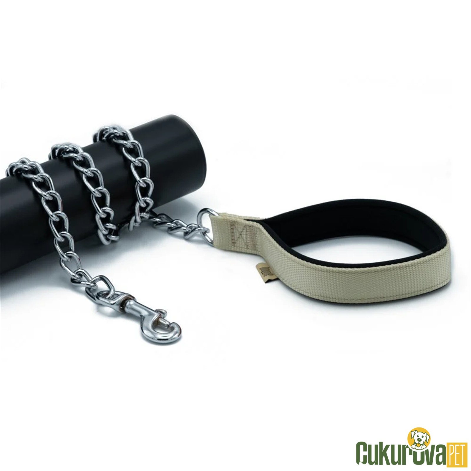 Doggie Konforlu Dokumadan El Yapımı Zincirli Köpek Gezdirme Kayışı M - 2 x 110 Cm - Haki