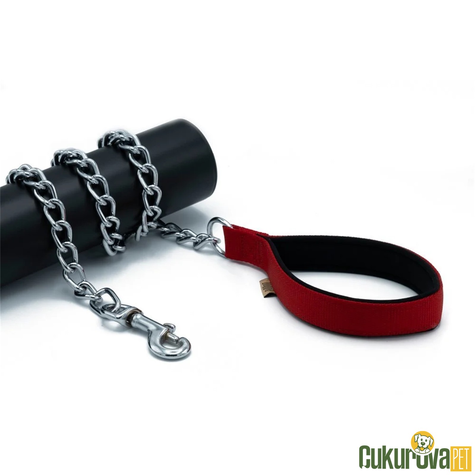 Doggie Konforlu Dokumadan El Yapımı Zincirli Köpek Gezdirme Kayışı M - 3 x 110 Cm - Kırmızı
