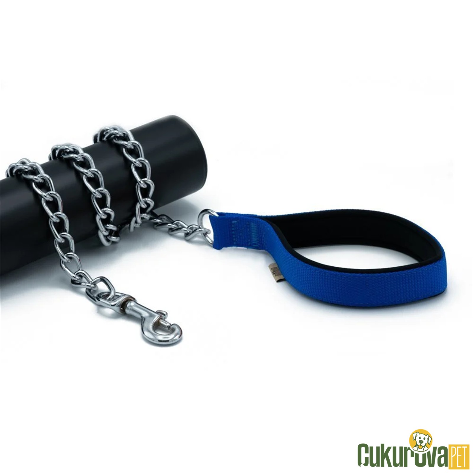 Doggie Konforlu Dokumadan El Yapımı Zincirli Köpek Gezdirme Kayışı M - 3 x 110 Cm - Royal Mavi