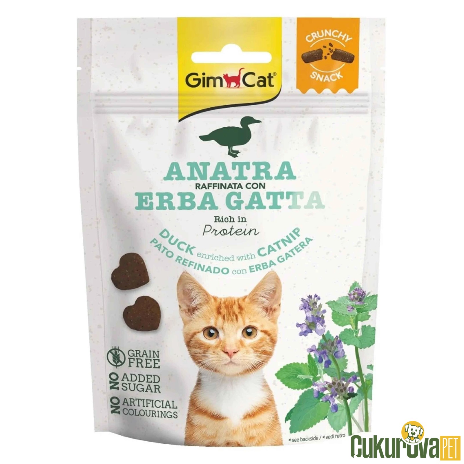 Gimcat Crunchy Snacks Ördekli & Kedi Otlu Kedi Ödül Maması 50 Gr
