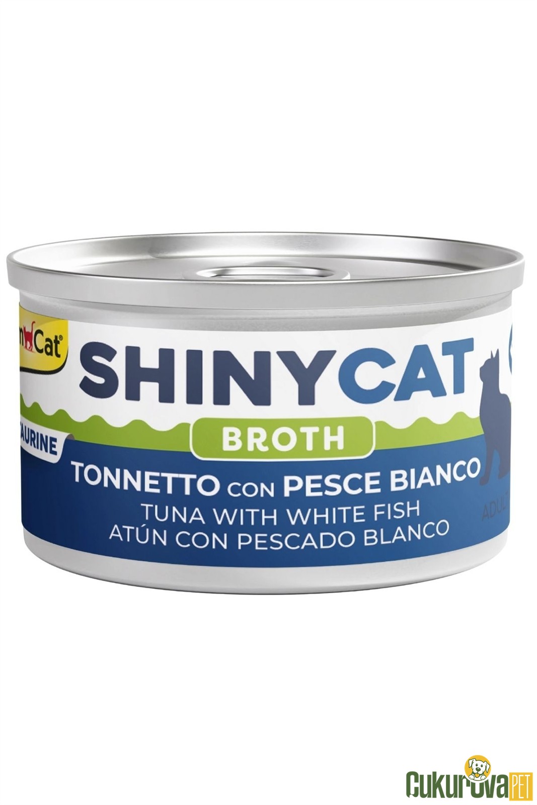 Gimcat ShinyCat Broth Sos İçinde Beyaz Balıklı Ve Ton Balıklı Kedi Konservesi 70 Gr
