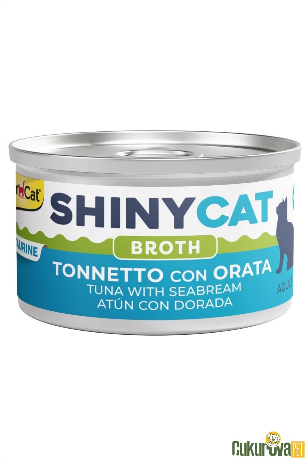 Gimcat ShinyCat Broth Sos İçinde Çipura Ve Ton Balıklı Yetişki̇n Kedi̇ Konservesi 70 Gr
