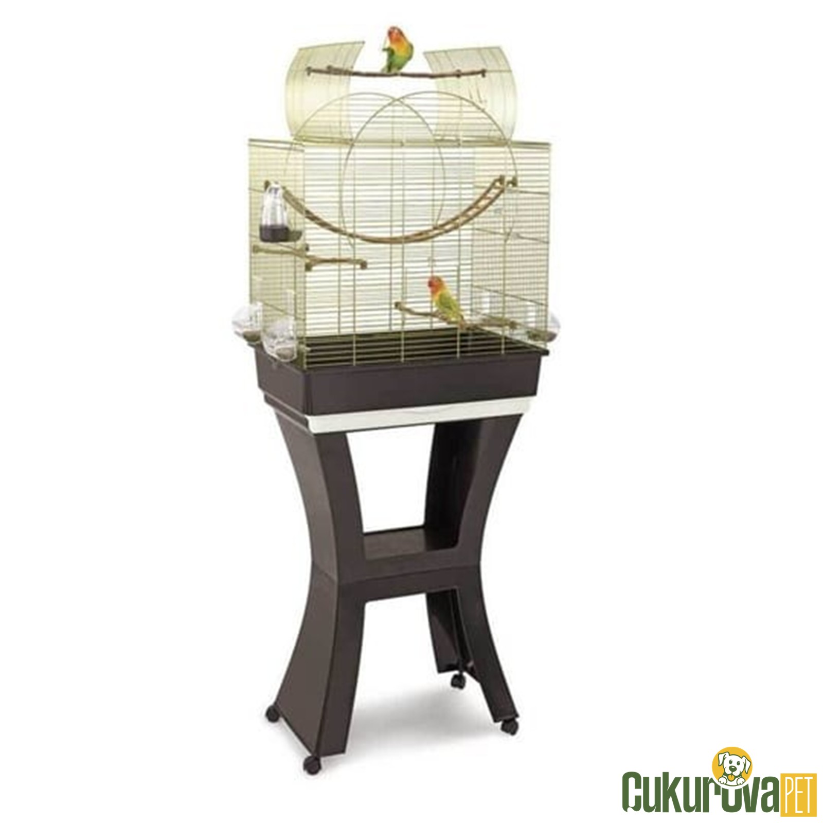Imac Matilde Sehpalı Kanarya Kuş Kafesi Kahverengi & Gold - 58 x 38 x 71 Cm / 143 Cm
