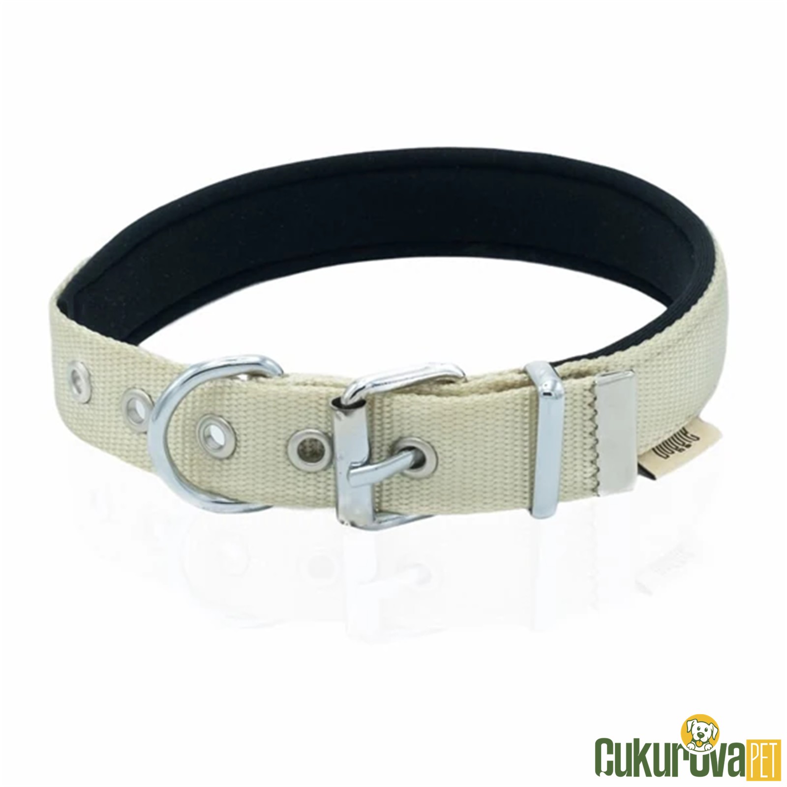 Doggie Konforlu Dokumadan El Yapımı Köpek Boyun Tasması L - 2.5 x 42 - 50 Cm - Haki