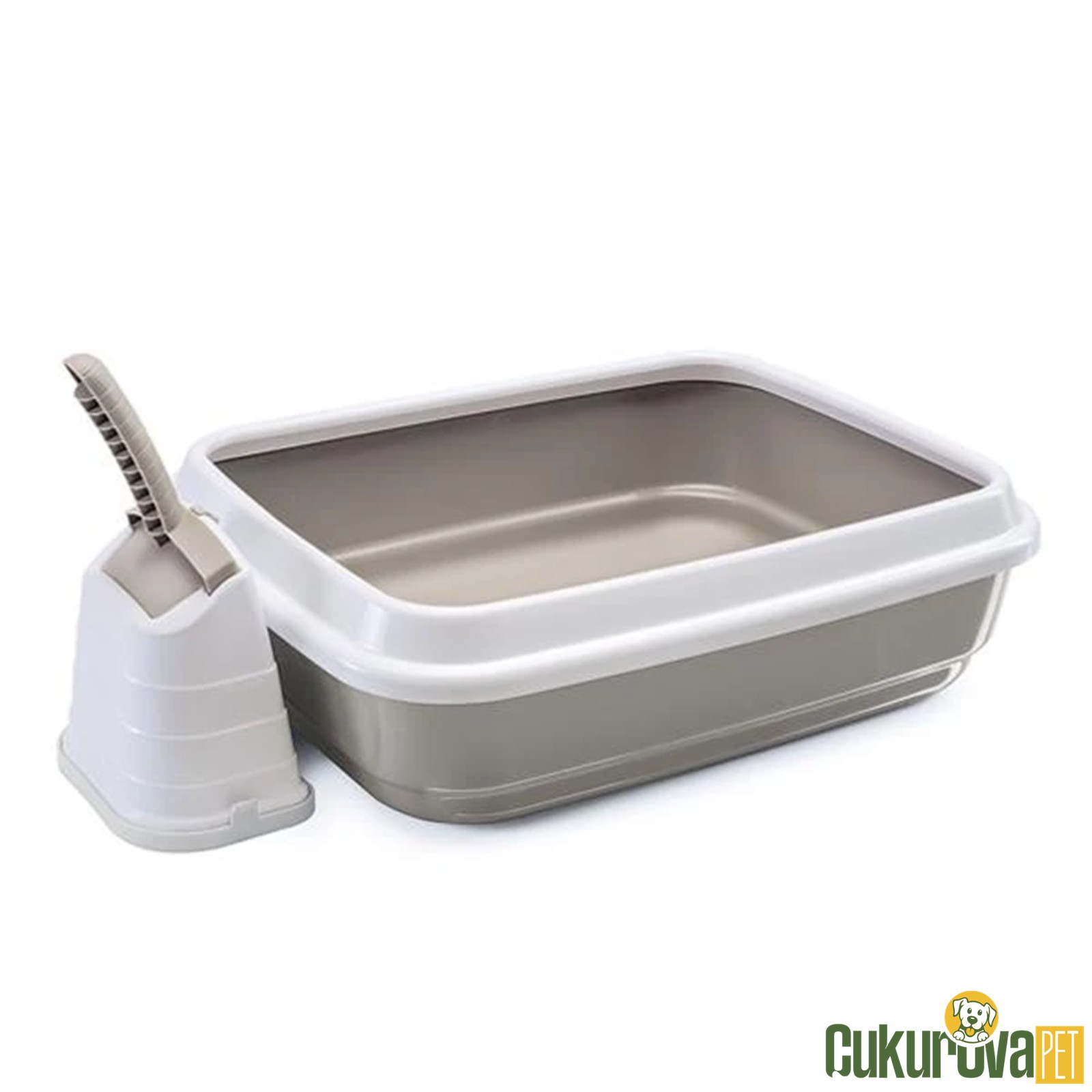 Imac Duo Açık Kedi Tuvaleti Kum Küreği Hediyeli - Beyaz / Kahverengi