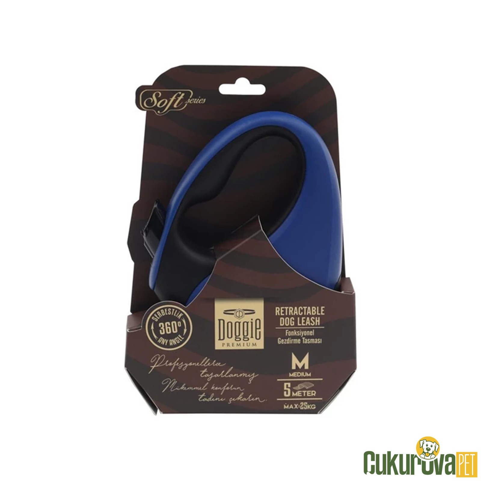 Doggie Soft Serisi Otomatik Uzatma Tasması M - 25 Kg - 5 M - Açık Mavi