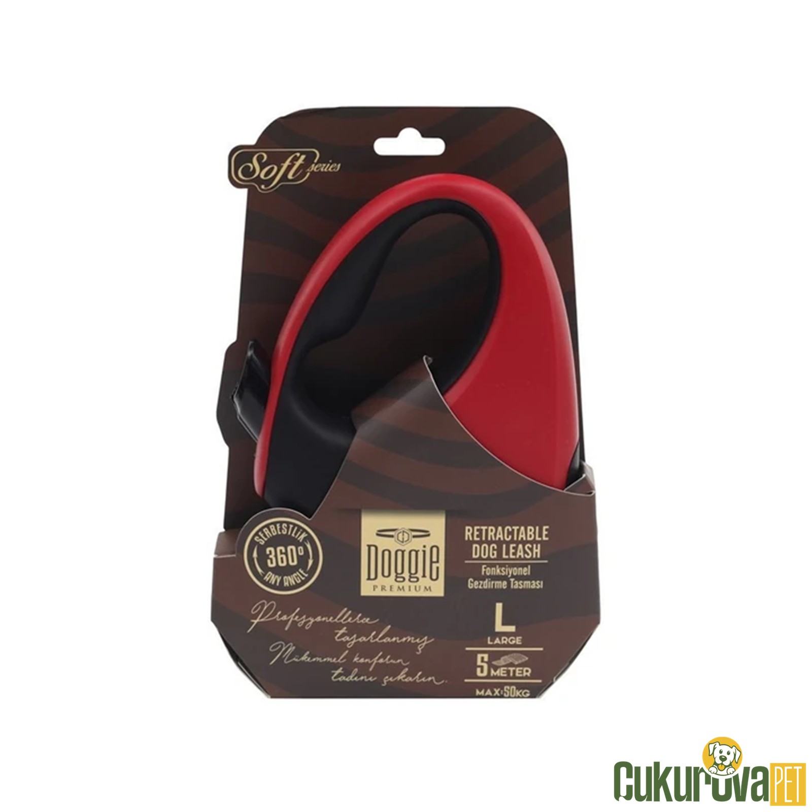 Doggie Soft Serisi Otomatik Uzatma Tasması L - 50 Kg - 5 M - Kırmızı
