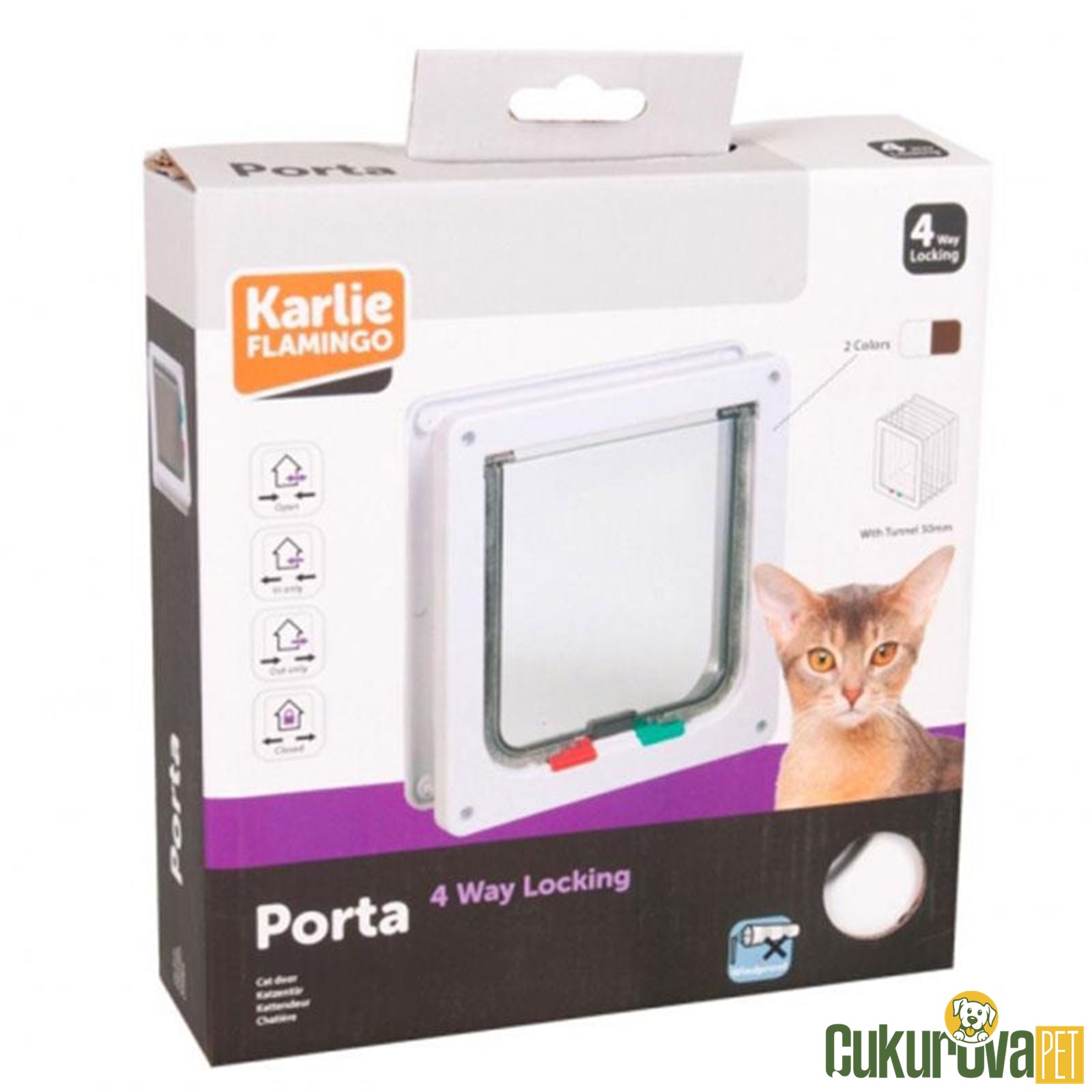 Karlie 4 Yönlü Kilitli Kedi Kapısı 19.2 x 20 Cm ( Beyaz )