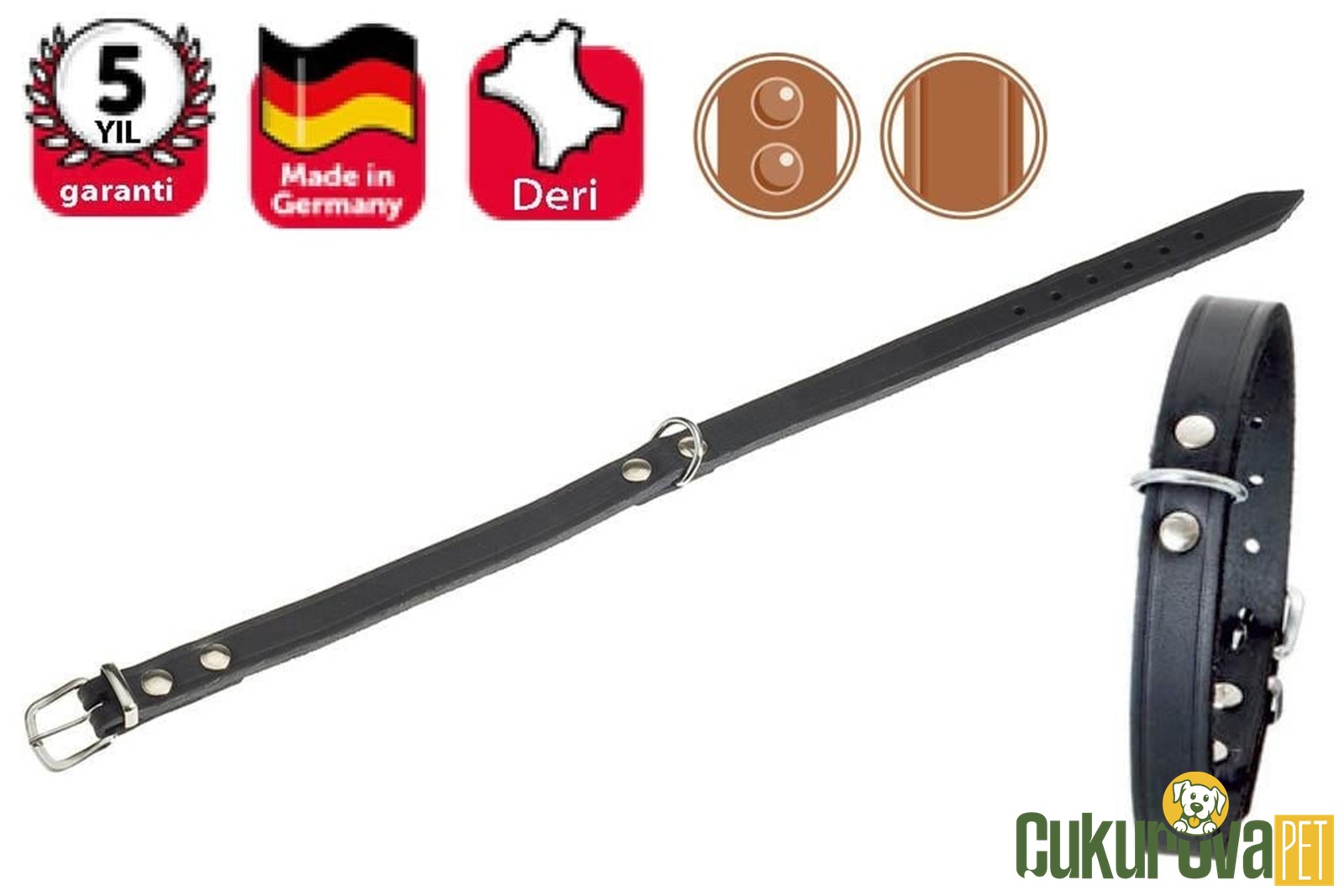 Karlie Köpek Deri Boyun Tasması Siyah 47 Cm 18 Mm