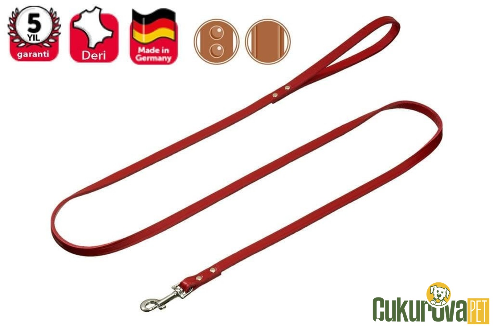 Karlie Köpek Deri Uzatma Tasması Kırmızı 100 Cm 12 Mm
