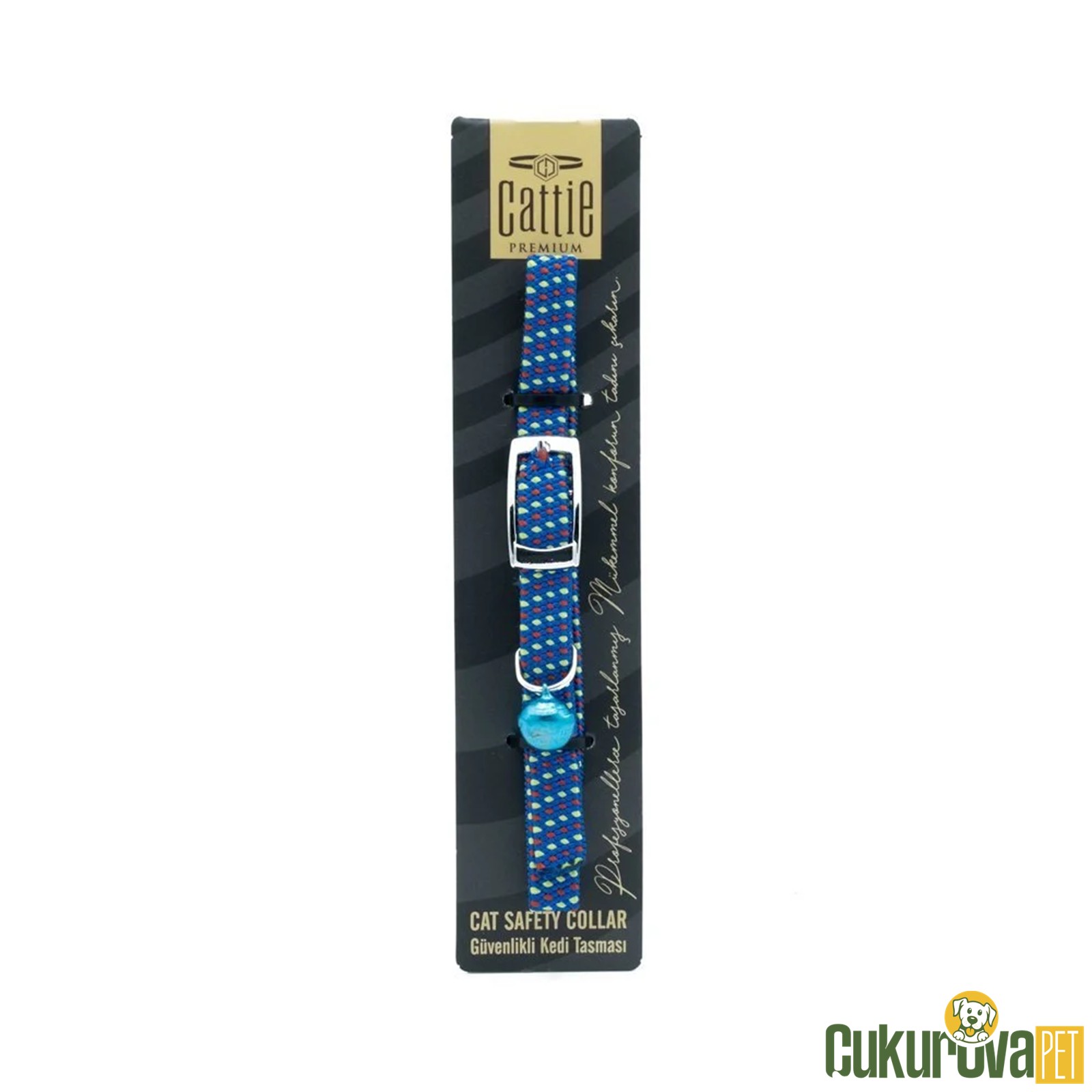 Cattie Elastik Dokumadan El Yapımı Kedi Boyun Tasması Mavi S - 1 Mm x 20 - 30 Cm