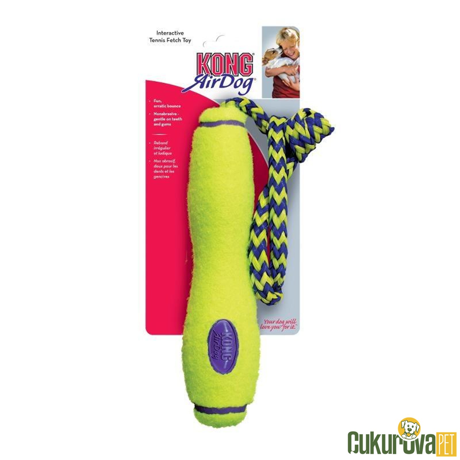 Kong Air Dog Fetch Stick İpli̇ Sesli̇ Teni̇s Topu Köpek Oyuncağı - 20 Cm - Sari
