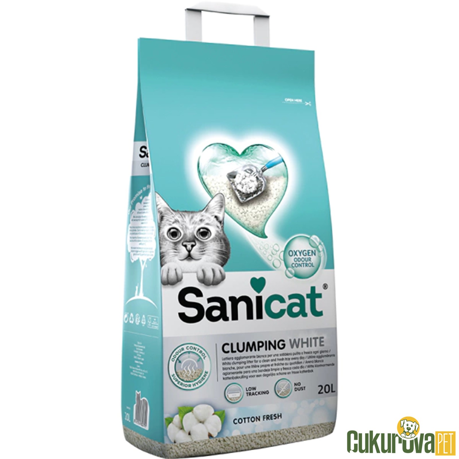 Sanicat Clumping White Cotton Fresh Kokulu Topaklanan Tozsuz Kedi Kumu 20 L