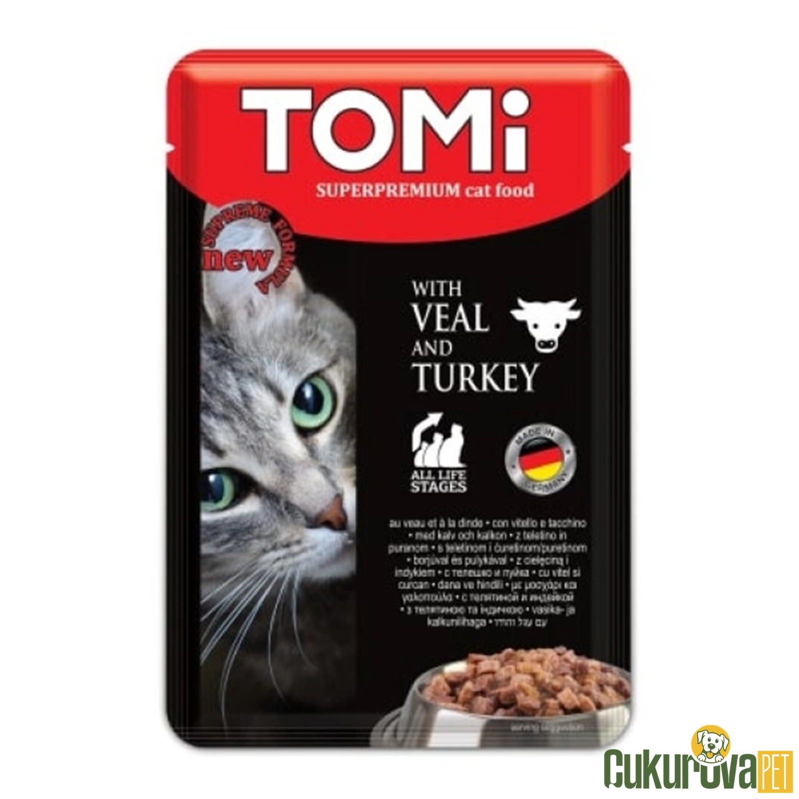 Tomi Pouch Dana Etli̇ Ve Hi̇ndi̇li̇ Yetişki̇n Kedi̇ Yaş Maması 100 Gr
