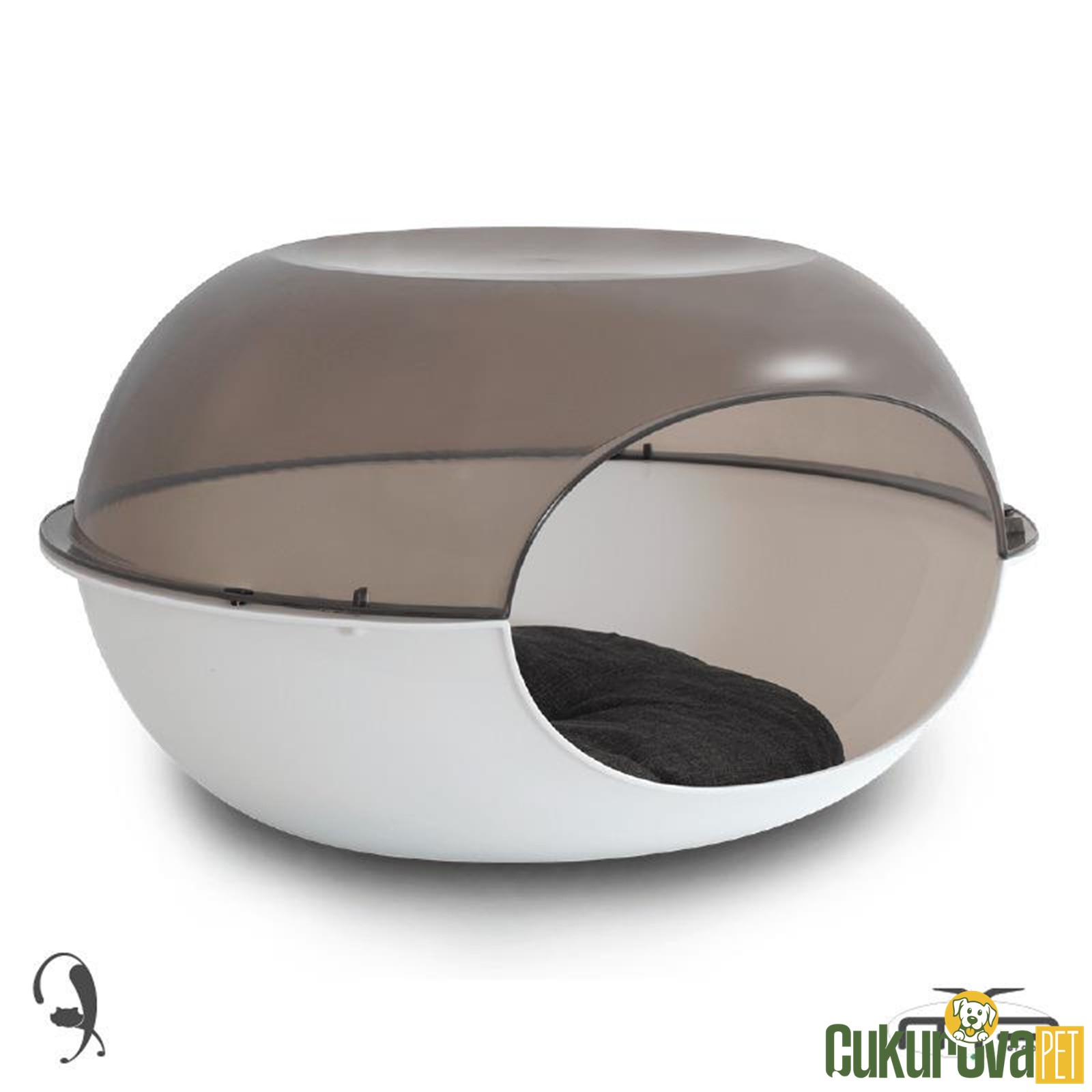 Mp Luna Şeffaf Gri - Beyaz Kedi Evi 57 x 38 x 31 Cm