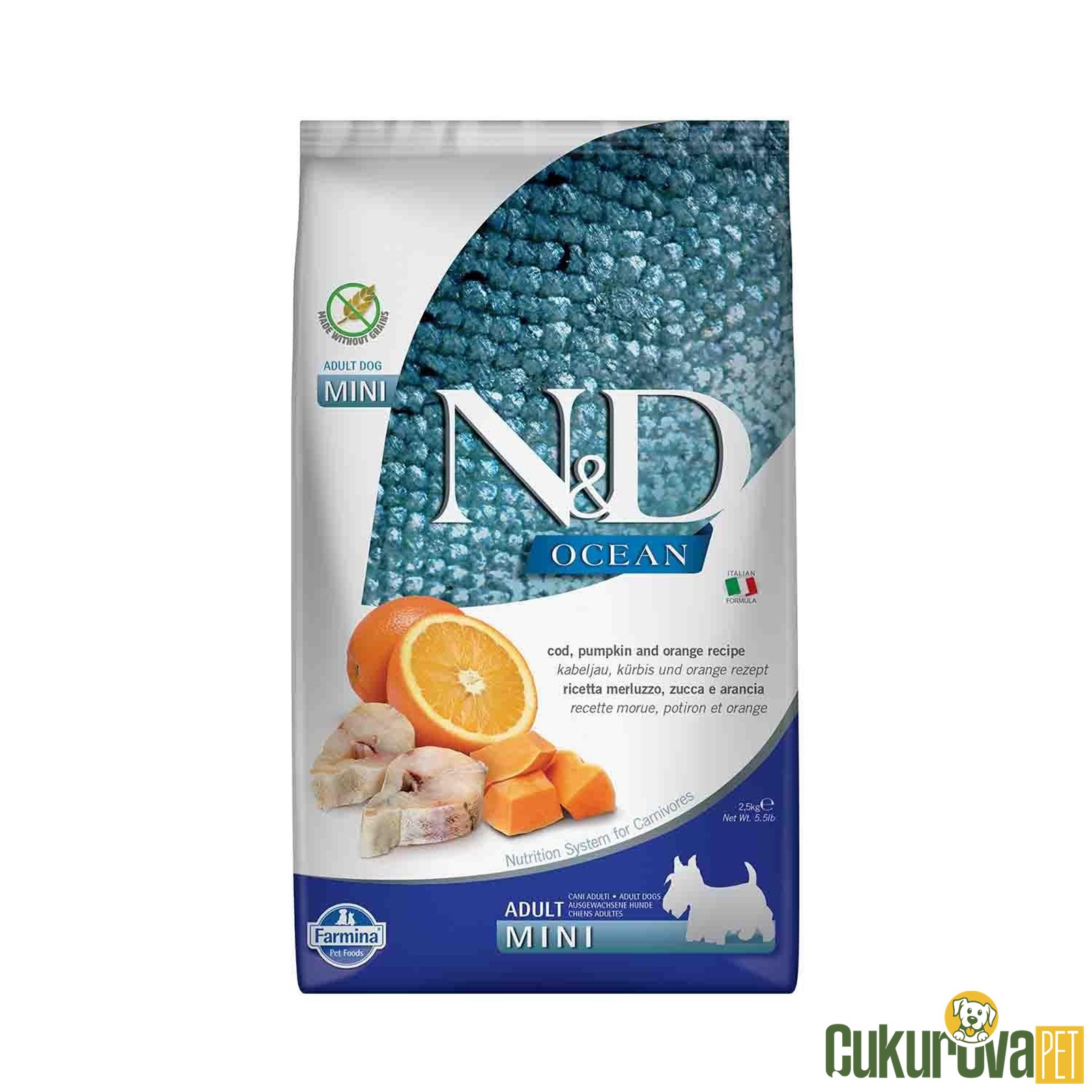 N&D Ocean Adult Mini Morina Balıklı Portakallı Ve Balkabaklı Yeti̇şki̇n Köpek Maması 2.5 Kg