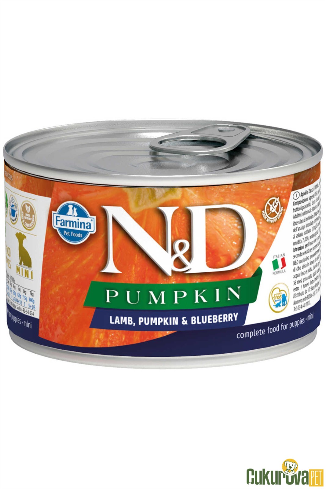 ND Pumpkin Tahılsız Kuzu Eti Balkabağı ve Yaban Mersinli Yavru Köpek Konservesi 140 Gr