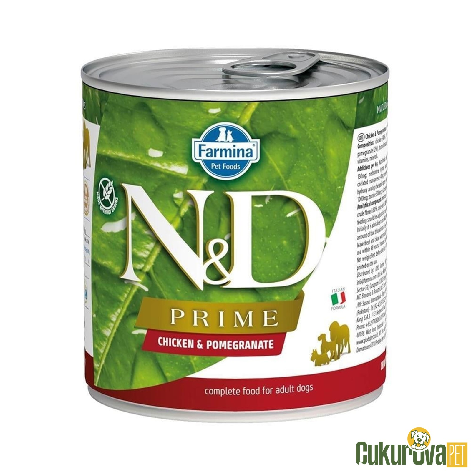 N & D Prime Tavuklu ve Narlı Tahılsız Yetişkin Köpek Konservesi 285 Gr