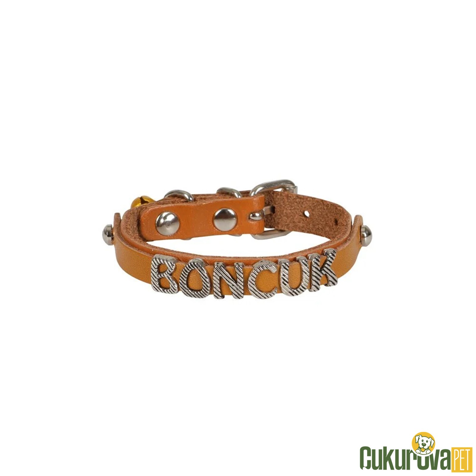 Cattie Gerçek Deriden El Yapımı İsimlikli Kedi Boyun Tasması S - 1 Mm x 18 - 22 Cm - Kamel