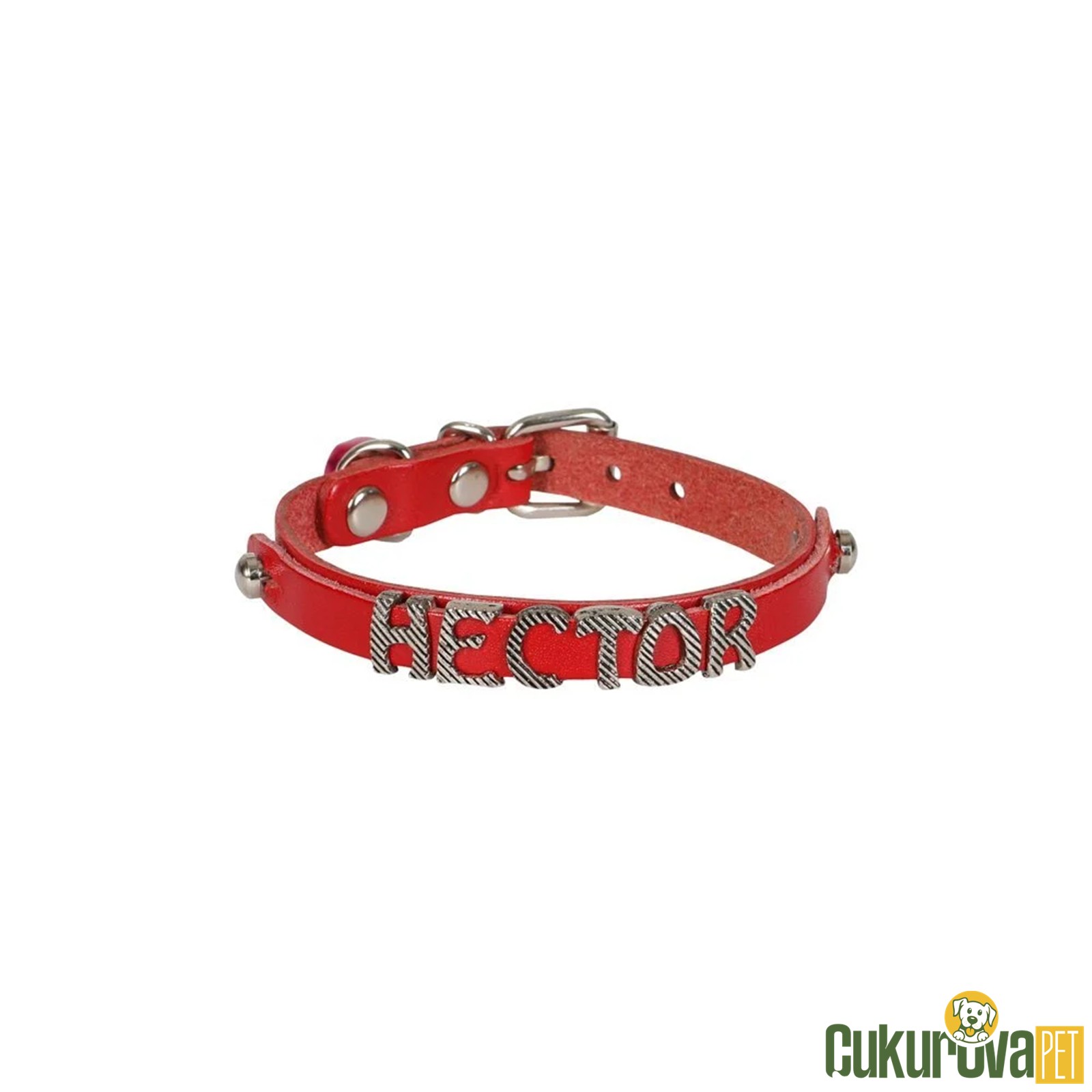 Cattie Gerçek Deriden El Yapımı İsimlikli Kedi Boyun Tasması M - 1 Mm x 21 - 25 Cm - Kırmızı