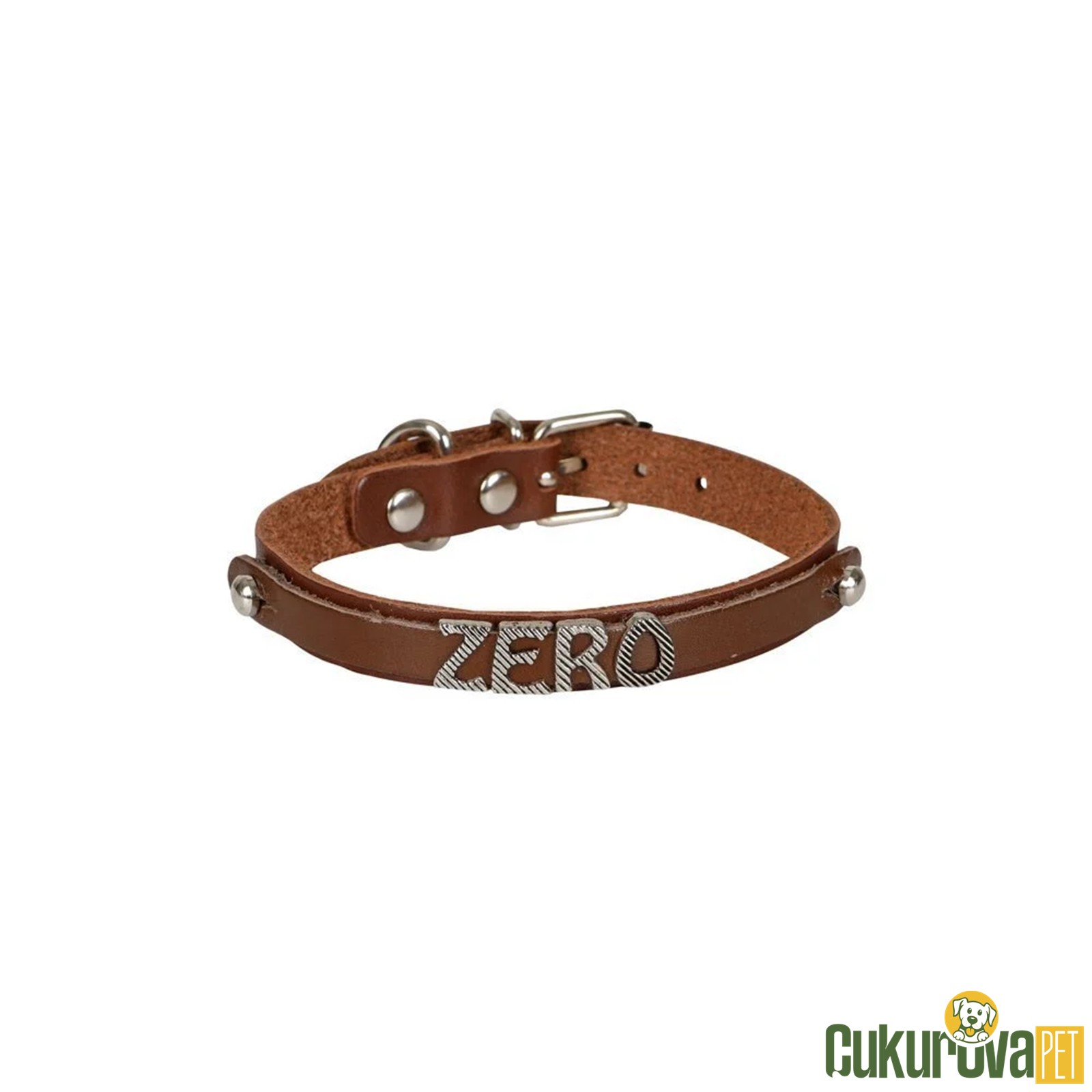 Cattie Gerçek Deriden El Yapımı İsimlikli Kedi Boyun Tasması L - 1.2 Mm x 25 - 29 Cm - Kahverengi