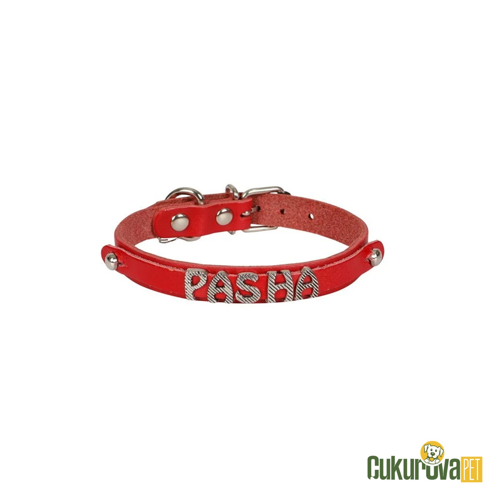 Cattie Gerçek Deriden El Yapımı İsimlikli Kedi Boyun Tasması L - 1.2 Mm x 25 - 29 Cm - Kırmızı