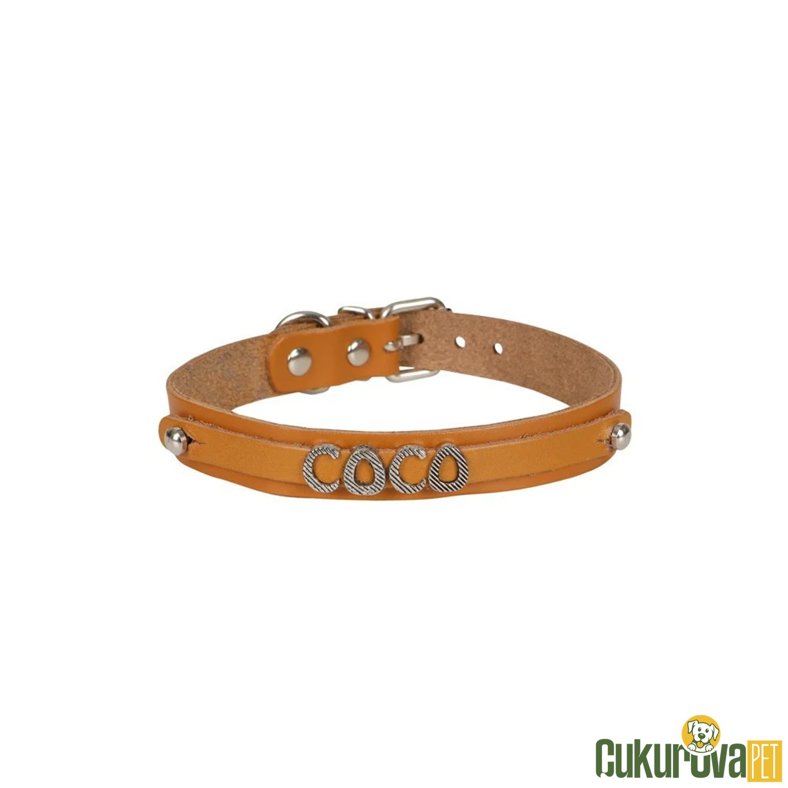 Cattie Gerçek Deriden El Yapımı İsimlikli Kedi Boyun Tasması Xl - 1.5 Mm x 28 - 32 Cm - Kamel