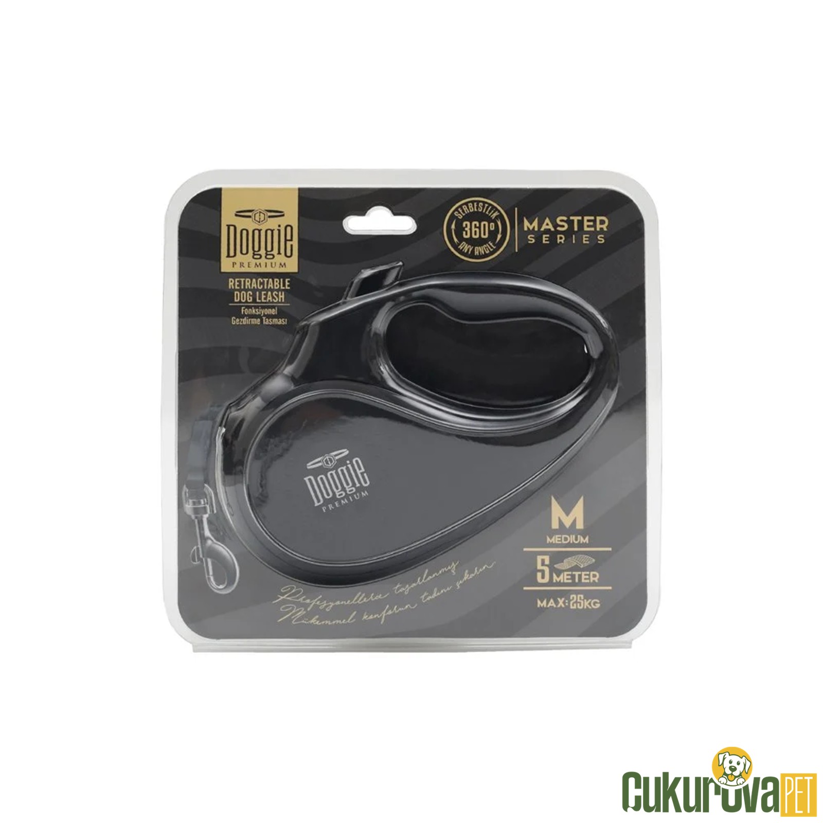 Doggie Master Serisi Otomatik Uzatma Tasması M - 25 Kg - 5 M - Siyah