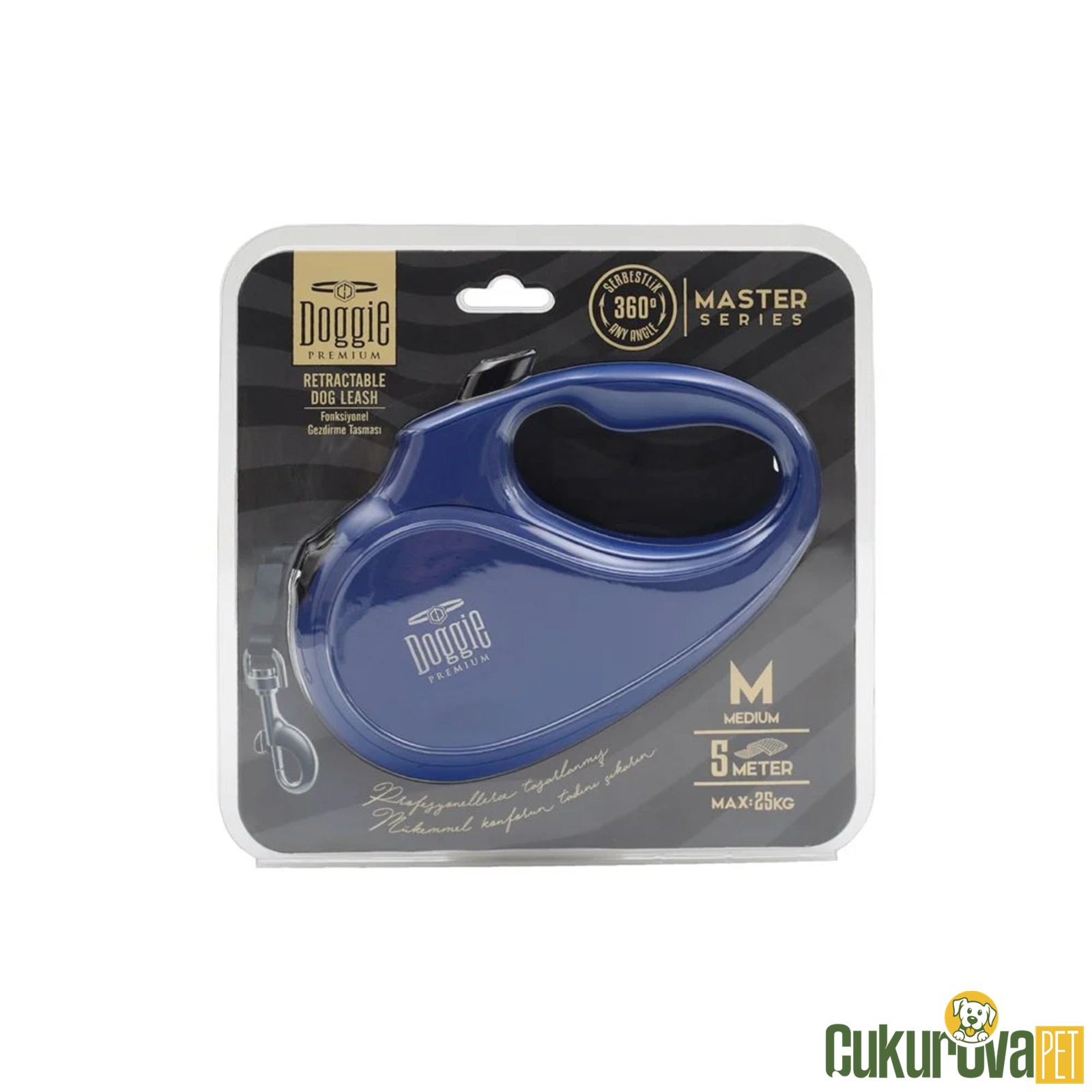 Doggie Master Serisi Otomatik Uzatma Tasması M - 25 Kg - 5 M - Royal Mavi