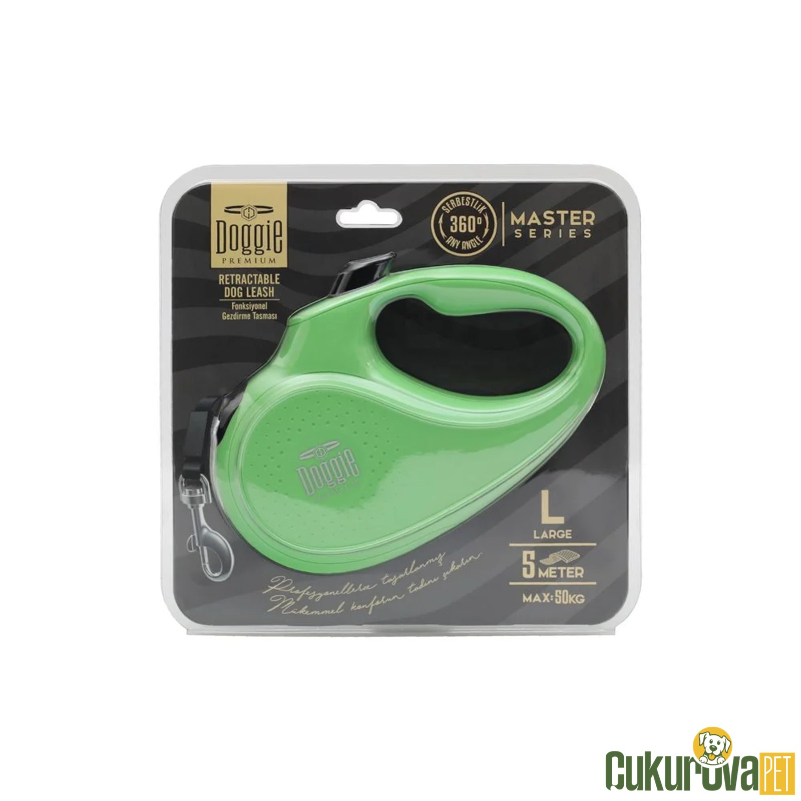 Doggie Master Seri̇si̇ Otomati̇k Uzatma Tasması L - 50 Kg - 5 M - Yeşi̇l