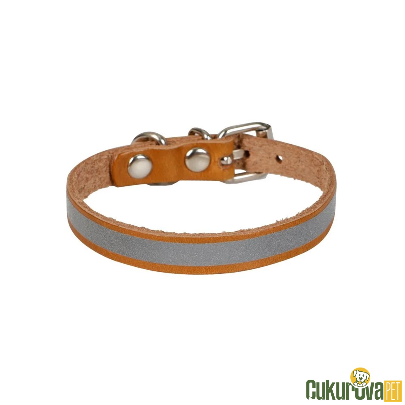 Cattie Gerçek Deri̇den El Yapımı Reflektörlü Kedi̇ Boyun Tasması M - 1 Mm x 21 - 25 Cm - Kamel