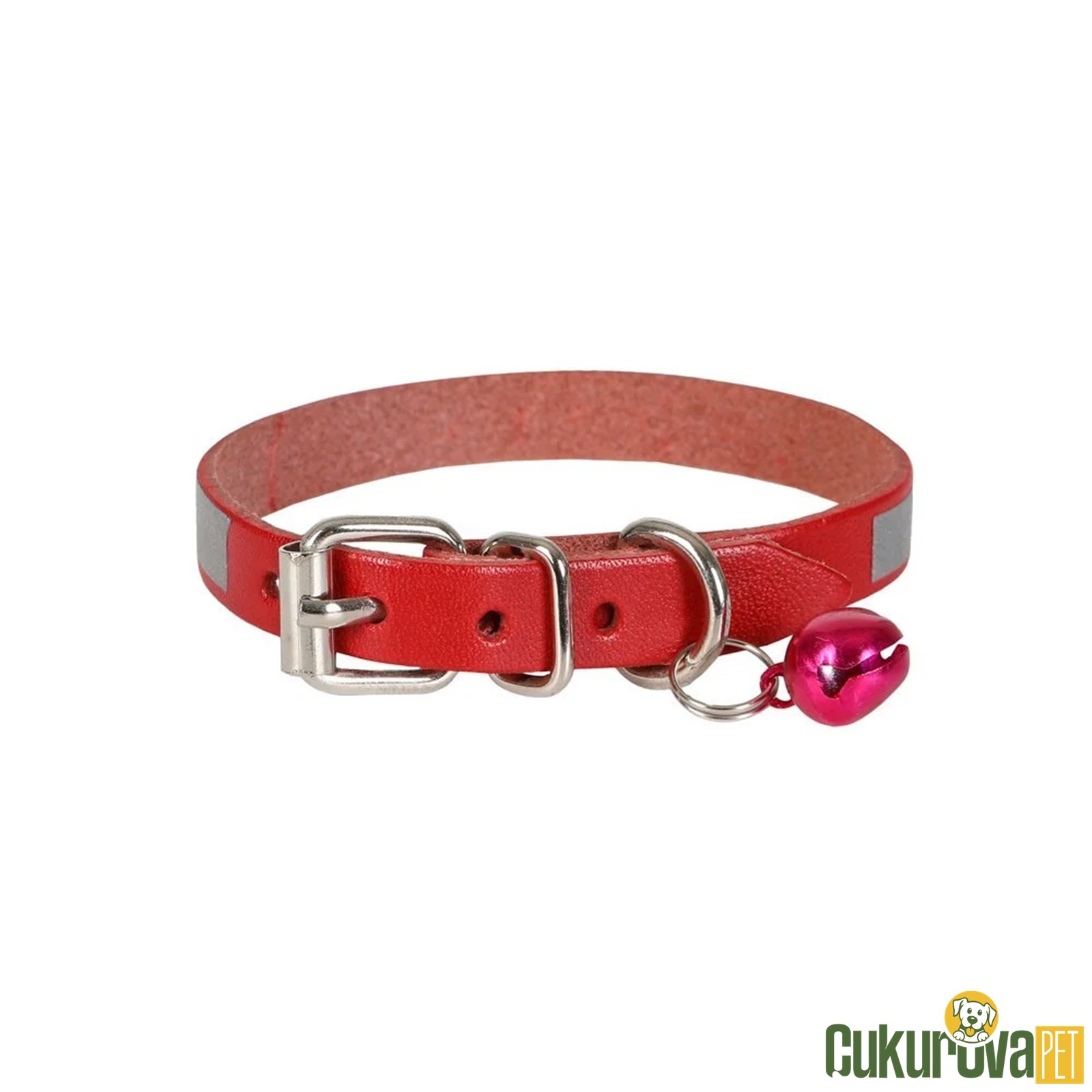 Cattie Gerçek Deriden El Yapımı Reflektörlü Kedi Boyun Tasması S - 1.2 Mm x 25 - 29 Cm - Kırmızı