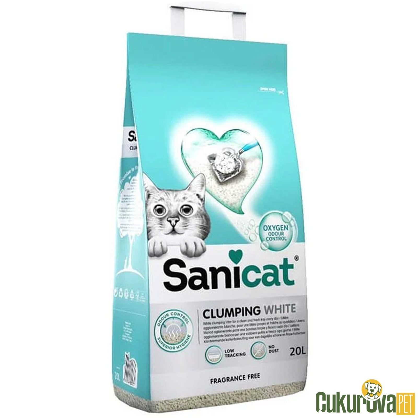 Sanicat Clumping White Oksijen Kontrollü Kokusuz Hızlı Topaklanan Kedi Kumu 20 L
