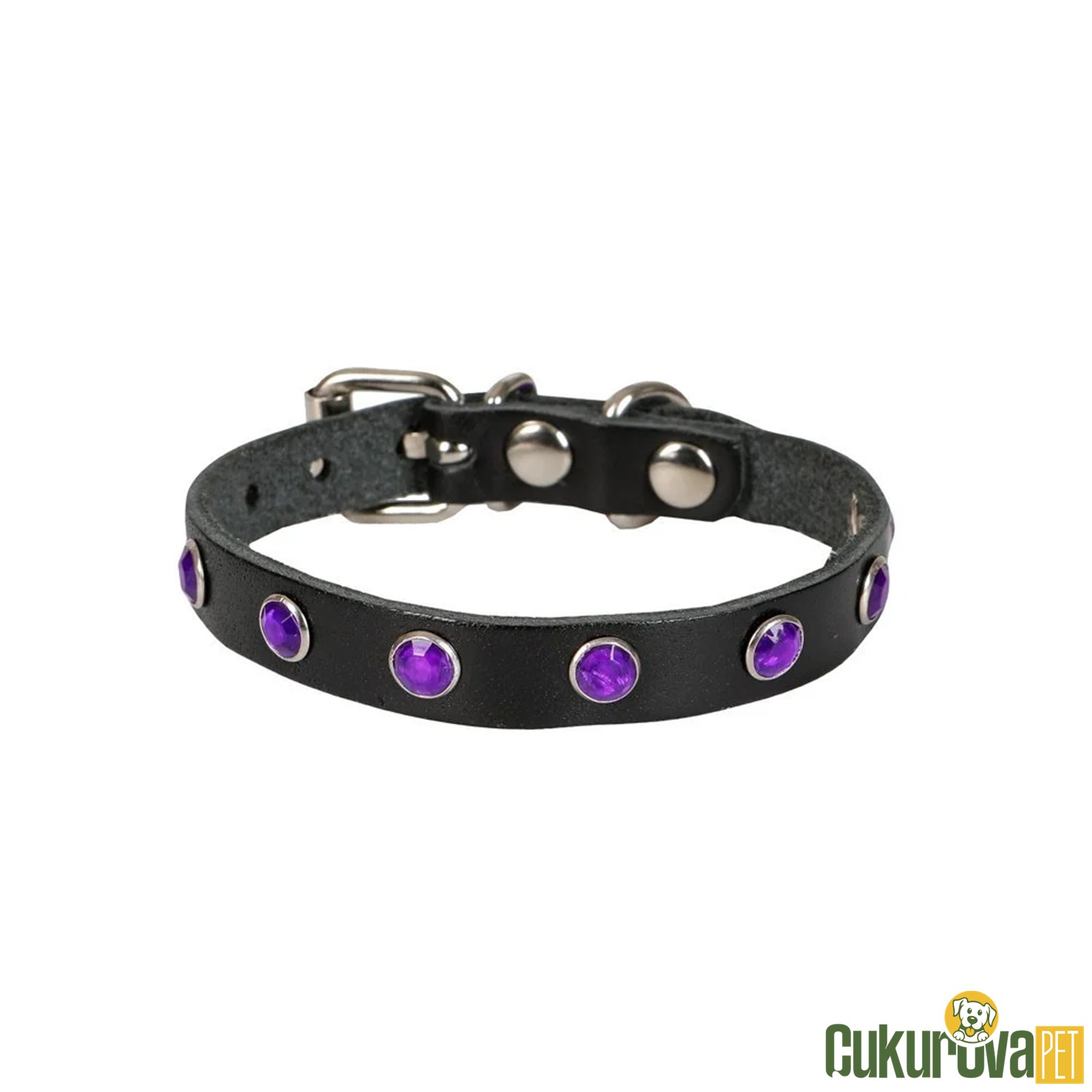 Cattie Gerçek Deri̇den El Yapımı Taşlı Kedi̇ Boyun Tasması S - 1 Mm X 18 - 22 Cm - Si̇yah