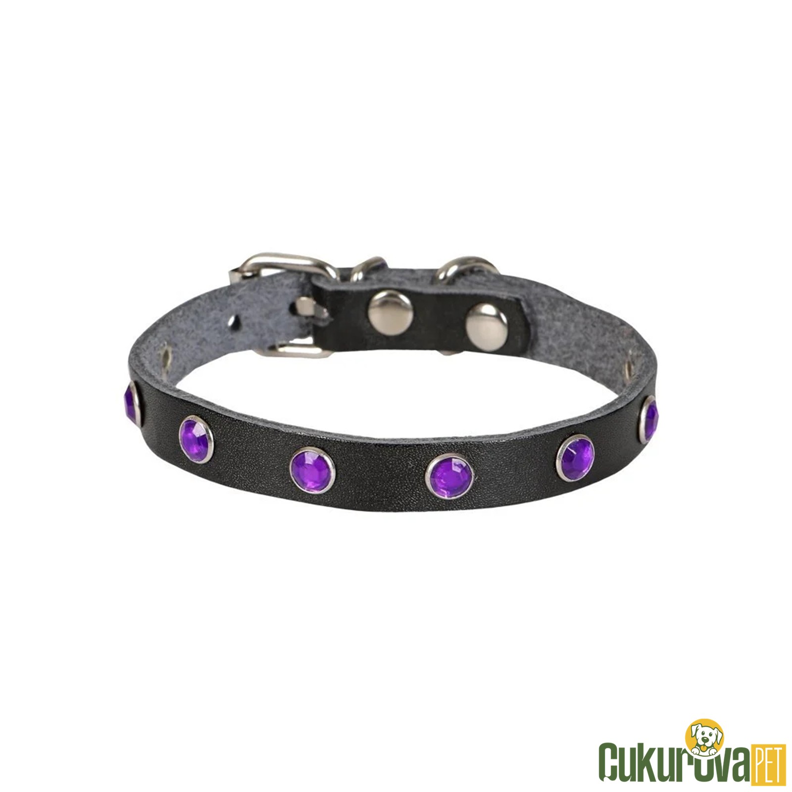 Cattie Gerçek Deri̇den El Yapımı Taşlı Kedi̇ Boyun Tasması M - 1 Mm x 21 - 25 Cm - Si̇yah