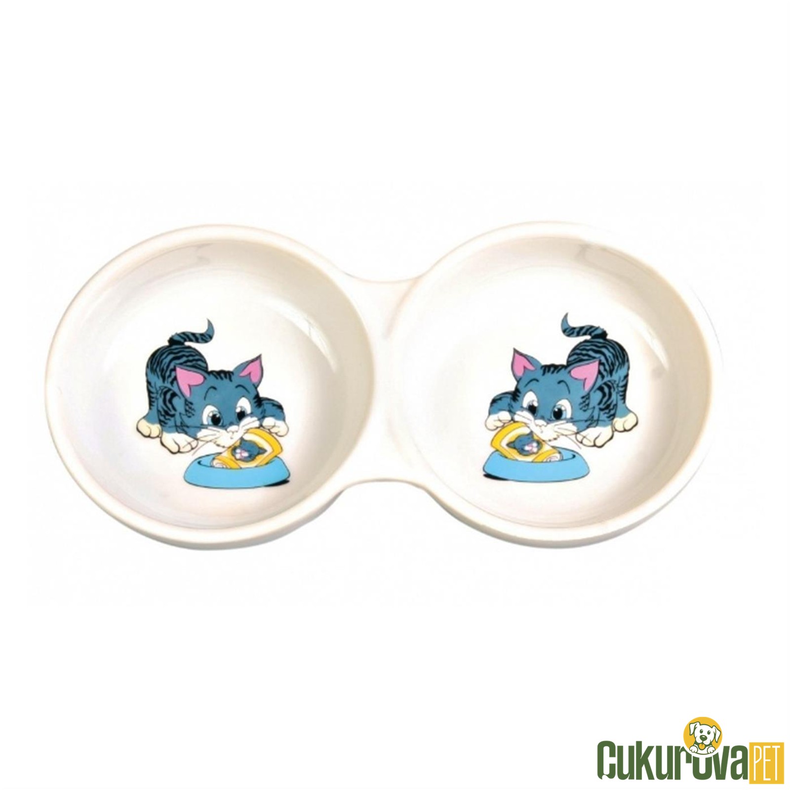 Trixie Kedi̇ler İçi̇n Porselen İki̇li̇ Desenli̇ Mama Ve Su Kabi 11 Cm - 150 Ml - Beyaz