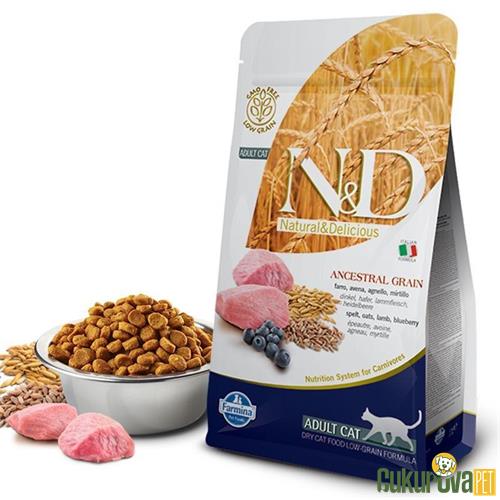 N & D DÜŞÜK TAHILLI KUZU ETLİ VE YABAN MERSİNLİ KEDİ MAMASI 1.5 KG