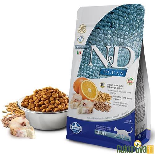 N & D OCEAN DÜŞÜK TAHILLI BALIKLI PORTAKALLI KEDİ MAMASI 1.5 KG