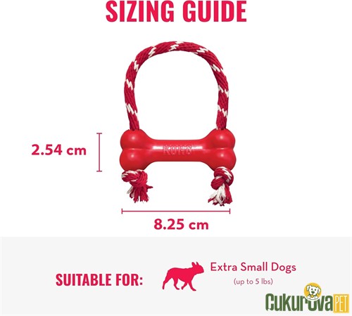 Kong Goodie Bone İpli Kauçuk Köpek Oyuncağı Kırmızı / XS - 8.2 Cm