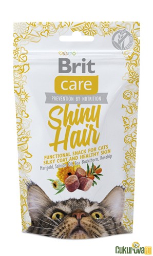 BRIT CARE SHINY HAIR PARLAK VE SAĞLIKLI TÜYLER İÇİN TAHILSIZ KEDİ ÖDÜL MAMASI 50 GR